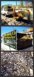 Mulch chips loading into Romeo Tree Service truck prior to delivery in the Tucson area.